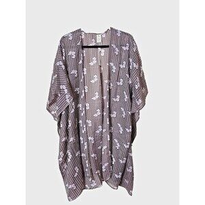 Raj Women's  Brown/White Floral Kimono Wrap Open Front Cover Up One Size